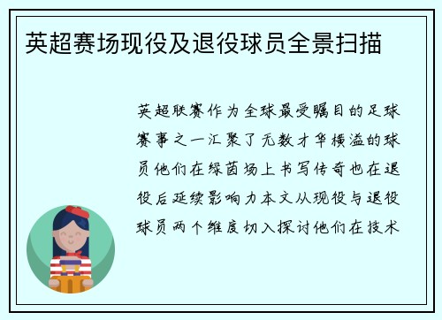 英超赛场现役及退役球员全景扫描